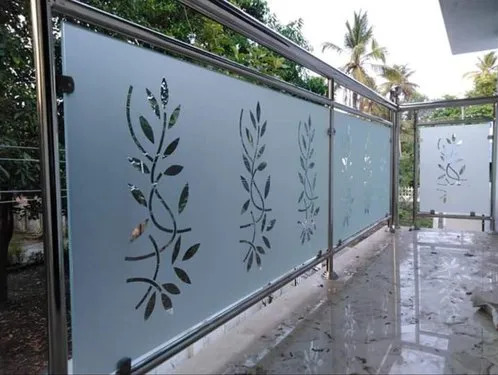 Stem And Leaf Motif Glass Railing Design For Balcony