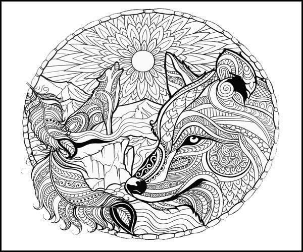Wolf Mandala Coloring Image