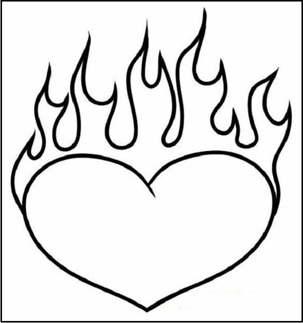 Heart with Flames Coloring Sheet