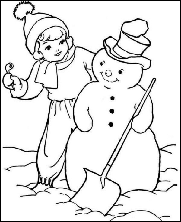 Girl And Snowman Coloring Pages