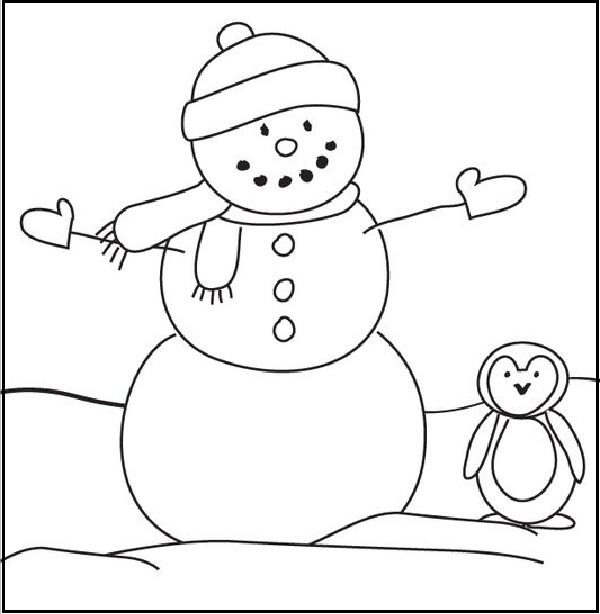 Snowman and Penguin Coloring Picture