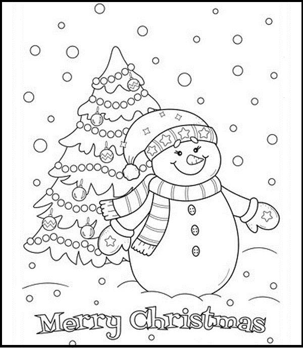 Christmas Tree and Snowman Coloring Sheet