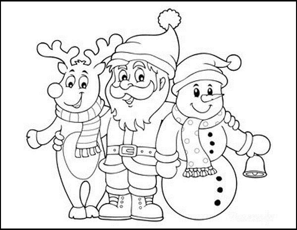 Santa Claus and Snowman Coloring Page