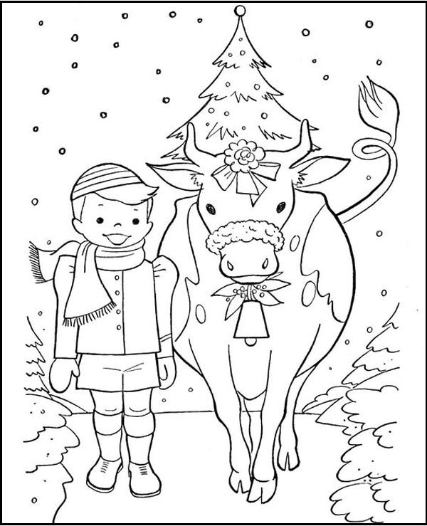 Christmas Cow Coloring Sheet