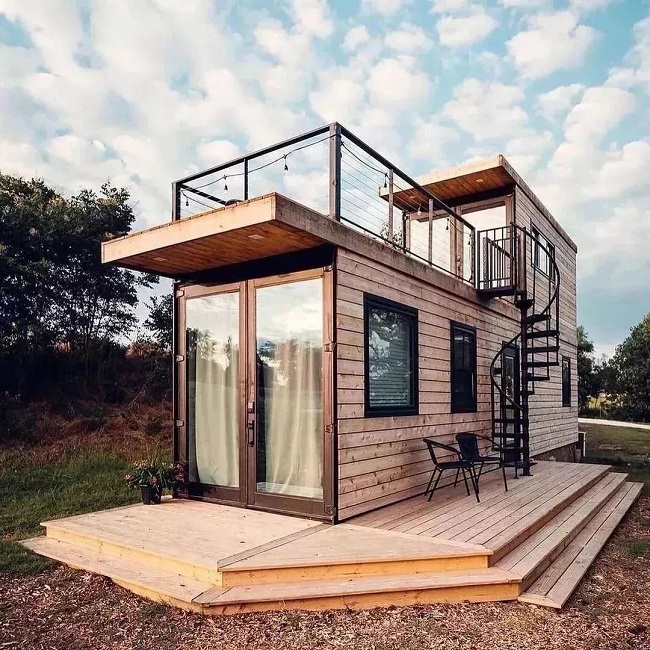 Container Office Design with Wooden Finish