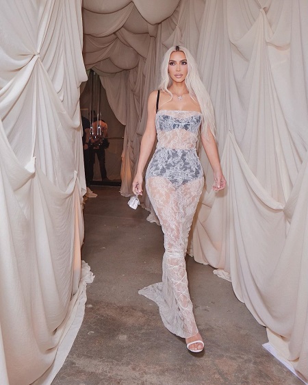 Kim Kardashian In Sheer Lace Dress