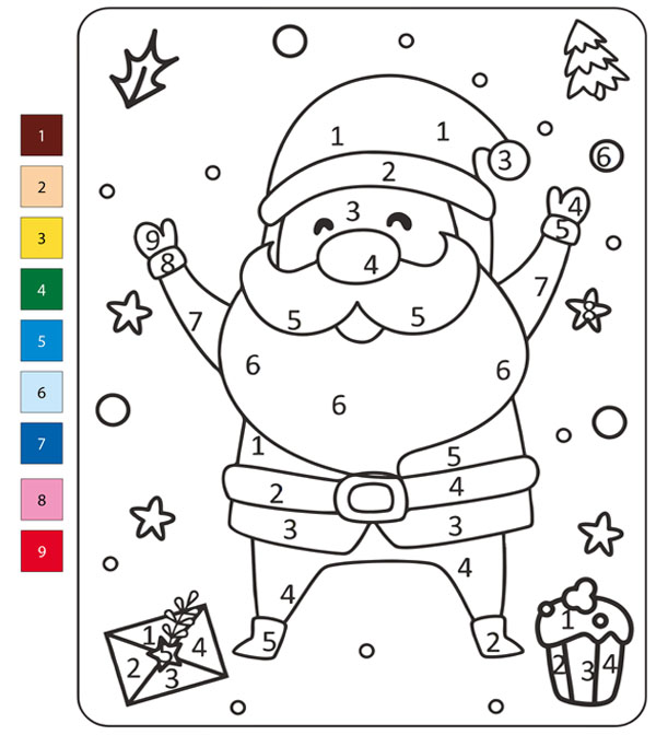 Santa Coloring With Numbers