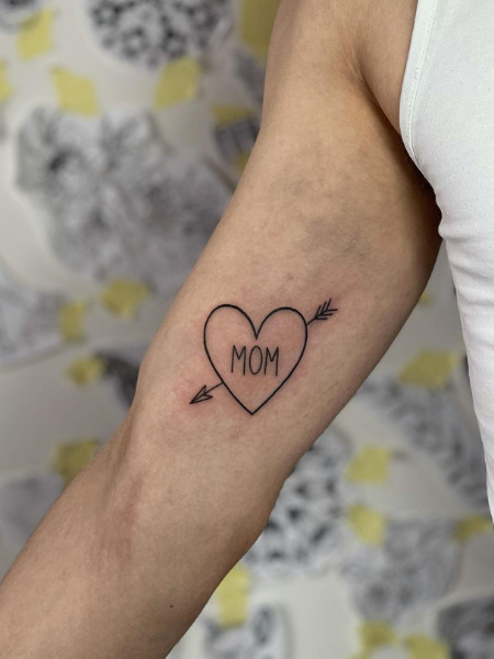 Mom Heart Tattoo With An Arrow