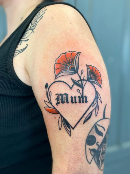 Floral Mom Heart Tattoo