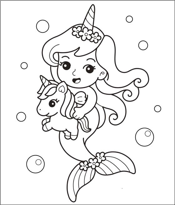 Unicorn Mermaid Coloring Picture