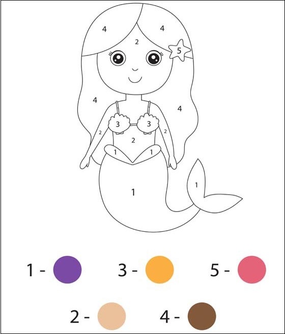 Mermaid Color By Number Drawing