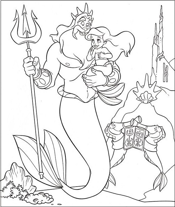 Princess Ariel With Her Father Coloring Page