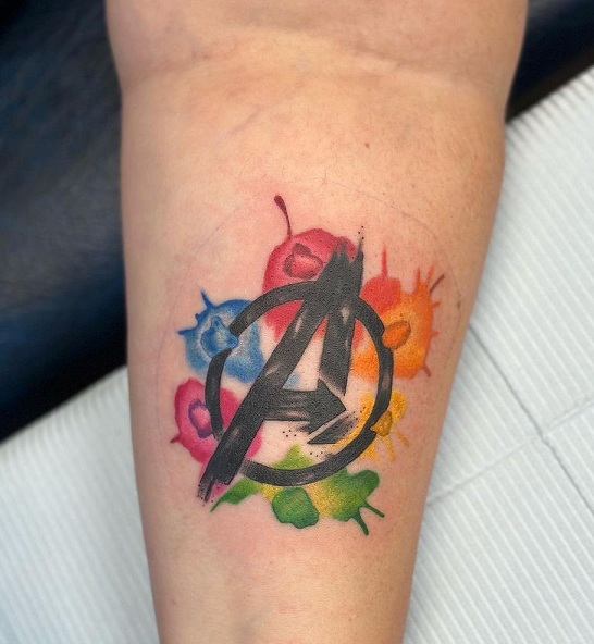Avengers Logo Tattoo With A Splash Of Colours