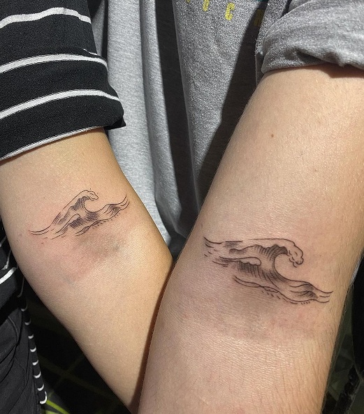 Beautiful Wave Tattoo For Couples