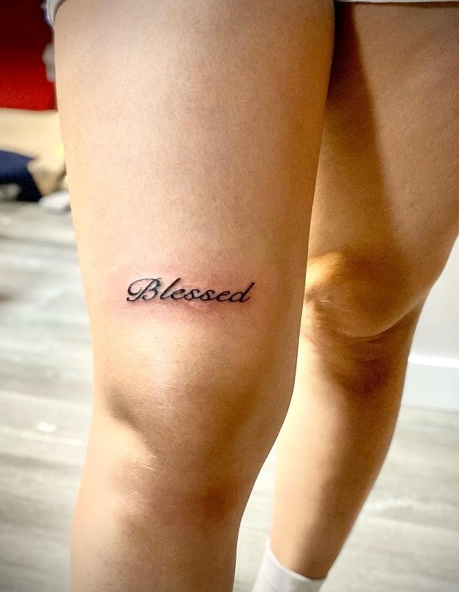 Blessed Tattoo Image Over The Knee