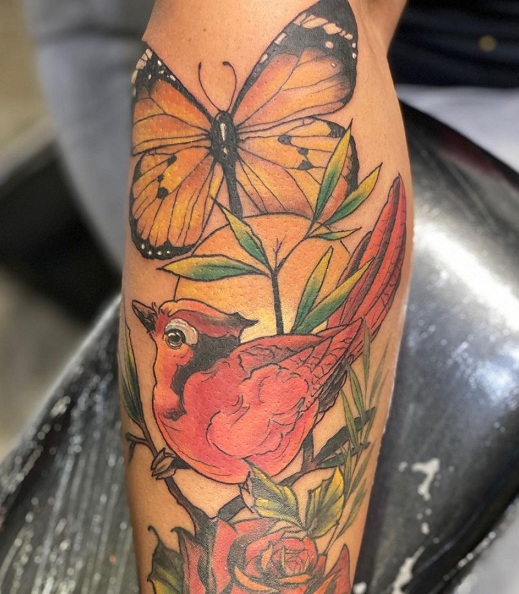Butterfly And Cardinal Tattoo