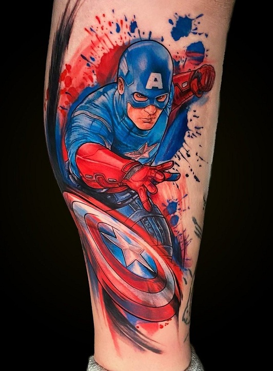 Captain America Avengers Watercolor Tattoo