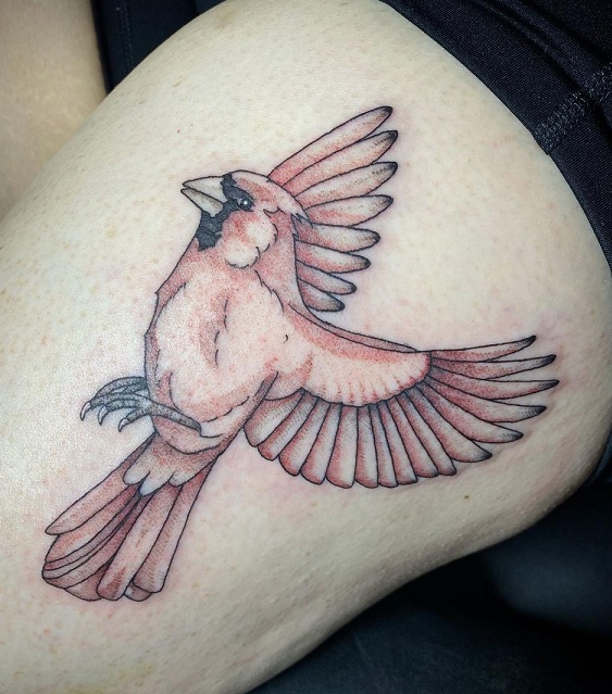Cardinal Tattoo Designs On The Thigh