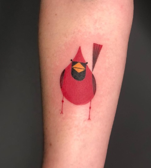 Cartoon Red Cardinal Bird Tattoo