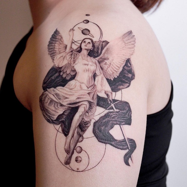 Catholic Angel Tattoo On The Bicep