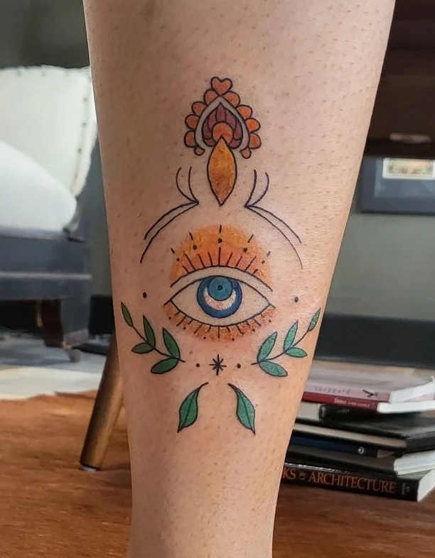 Colourful Evil Eye Protection Tattoo