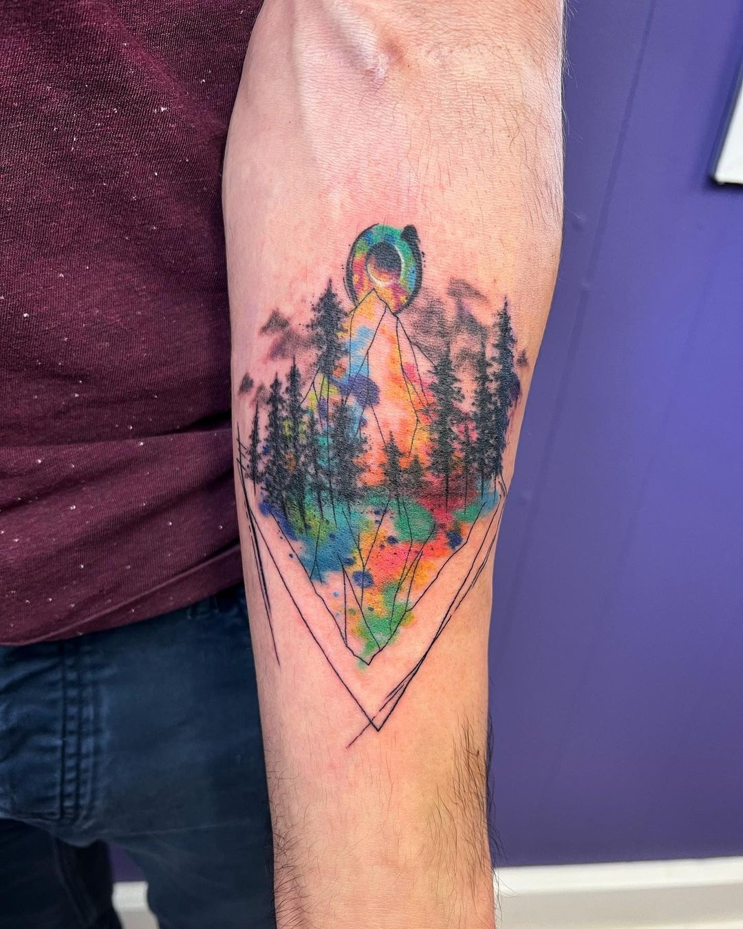 Colourful Geometric Forest Tattoo