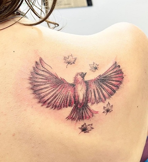Cool Cardinal Tattoo With Spread Wings