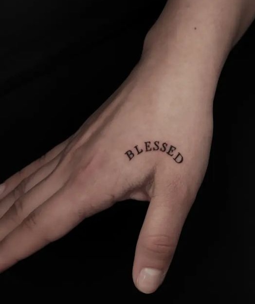 Curvy Blessed Tattoo On Hand