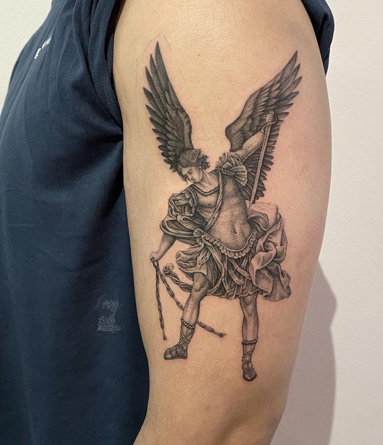 St Michael tattoo | Archangel tattoo, St michael tattoo, Angel tattoo  designs