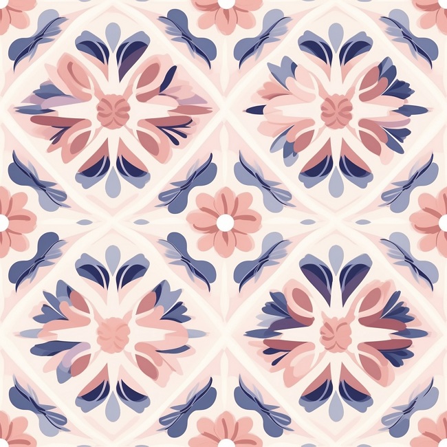 Detailed Flower Tile Designs In Lavender