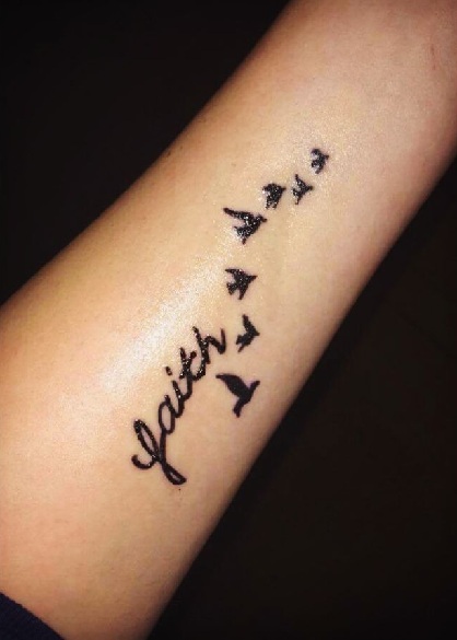 Faith Tattoo On Side Hand With Birds