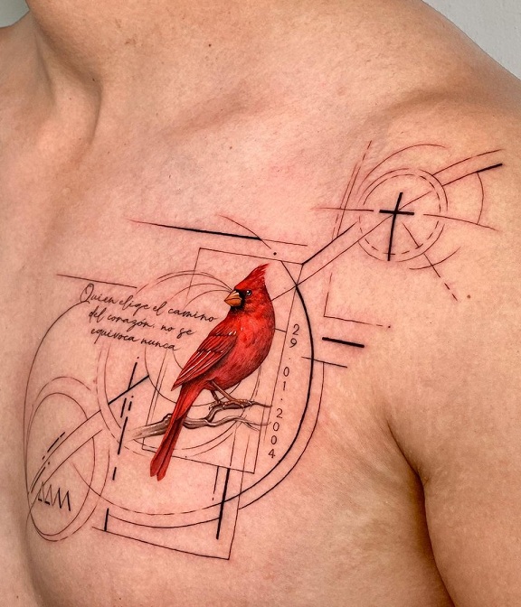 Geometric Cardinal Tattoo