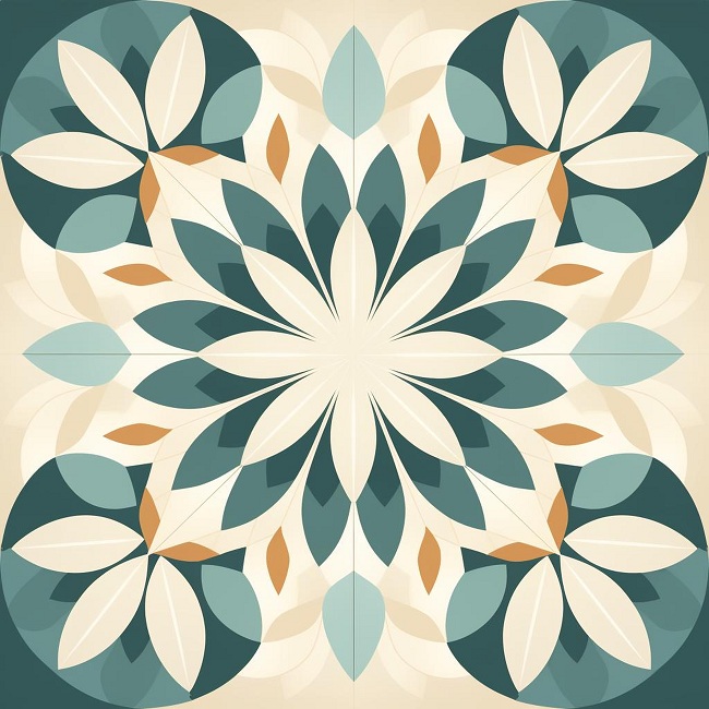 Greyish Flower Tile Designs In A Circular Shape