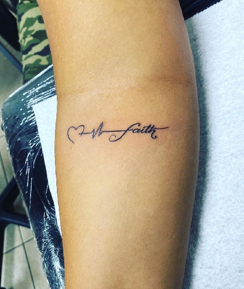 Love And Faith Tattoo With A Heartbeat