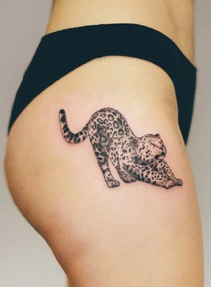 Realistic Leopard Butt Tattoo