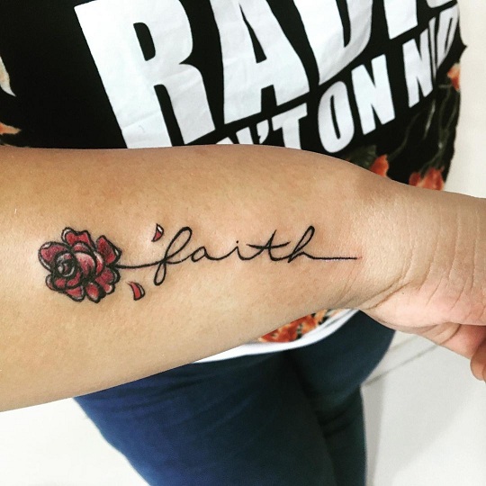 Red Rose And Faith Tattoo Design