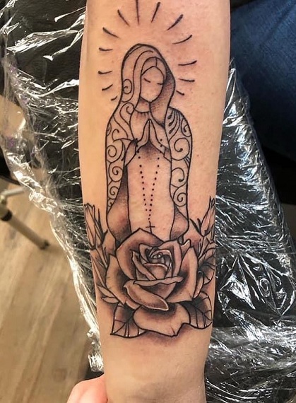 Rudimentary Virgin Mary Catholic Tattoo