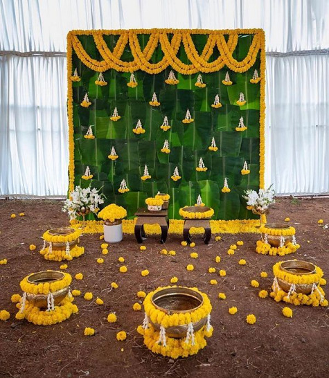 Seemantham Decoration With Traditional Yellow Marigolds