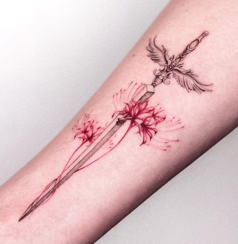 Sleek Sword With Wings Tattoo