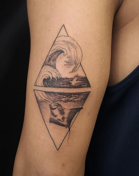 Traditional Wave Tattoo In A Triangle