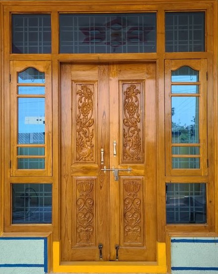 Teak Wood Main Door With Glass