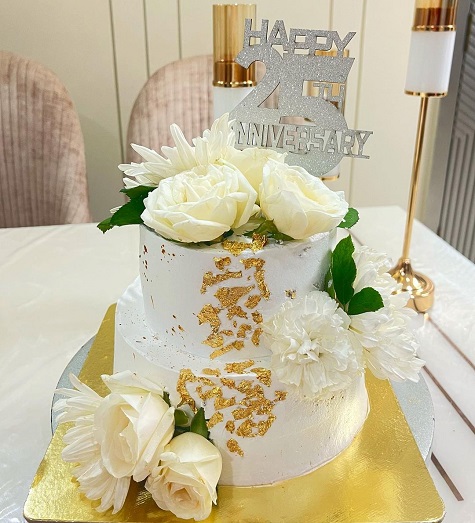 Floral 25th Anniversary Cake Design
