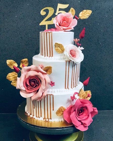 Floral Cake For 25th Anniversary