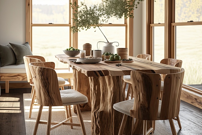 Natural Wooden Dining Table with Chairs