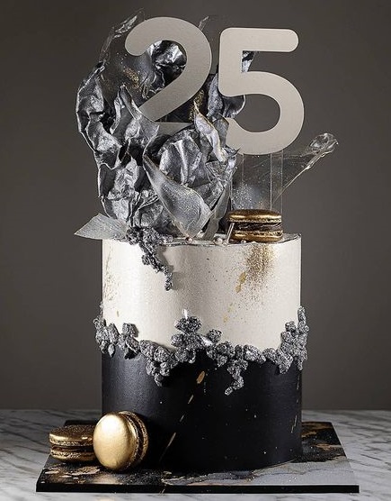 Silver And Black Cake For 25th Anniversary