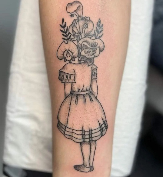 Black And White Alice In Wonderland Tattoo