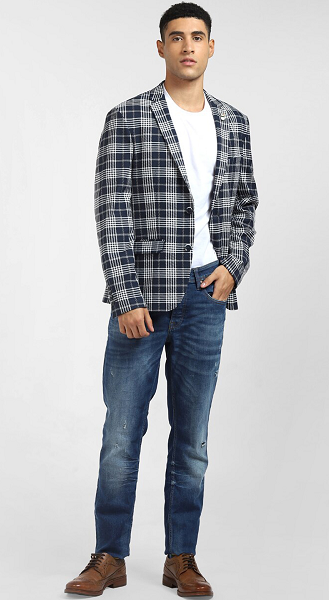 Blue Check Blazer With Jeans