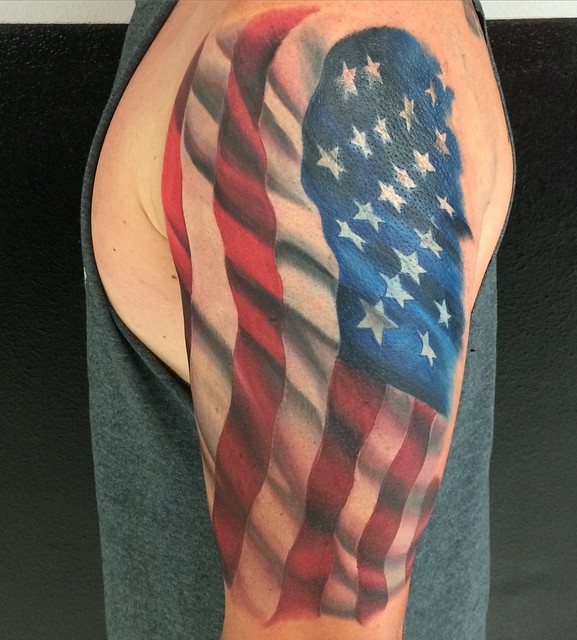 Colourful American Flag Sleeve Tattoo