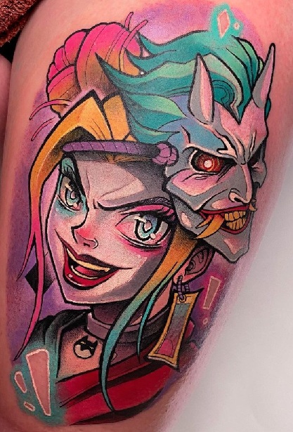 Demon Slayer And Harley Quinn Tattoo Design