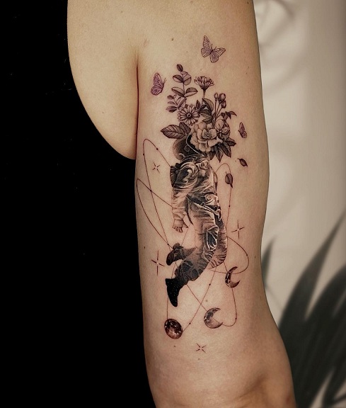 Floral Galaxy Astronaut Tattoo